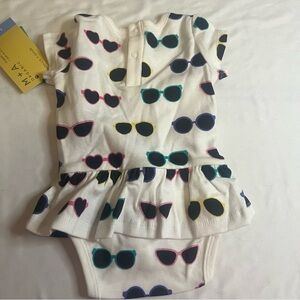 Monica + Andy 3-6M Sunglasses Print Peplum Bodysuit NWT Organic Cotton